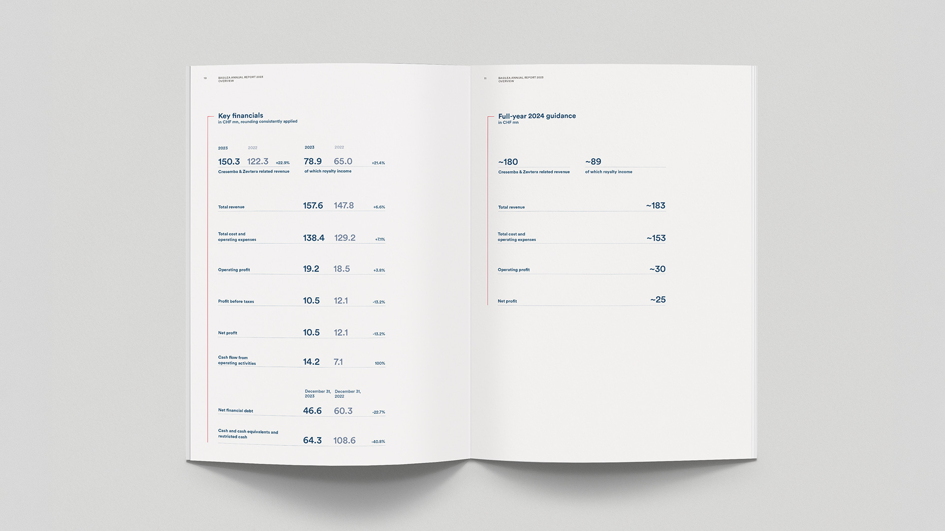 Doppelseite mit Erfolgsrechnung aus Basilea Annual report
