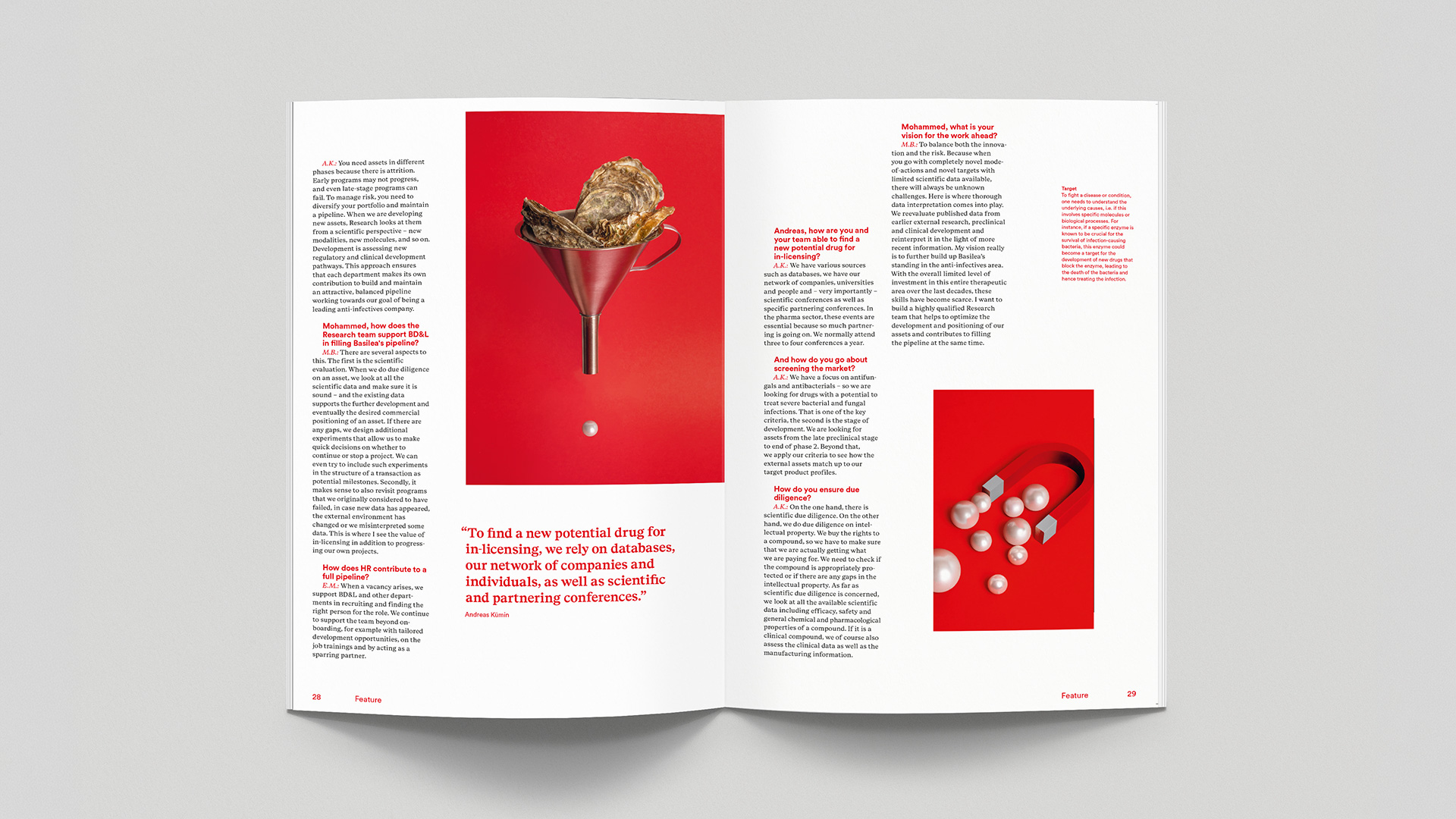 Doppelseite mit Key Visuals und Lauftext aus Basilea Annual report