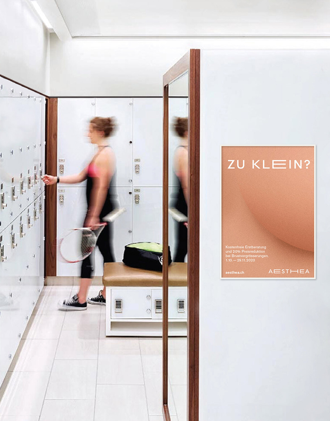 Plakat Brustkampagne in Garderobe eines Gym